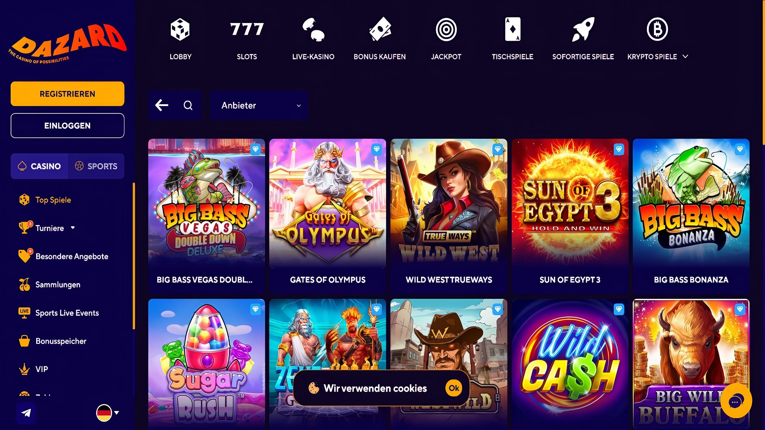 Dazard Casino desktop screenshot 2